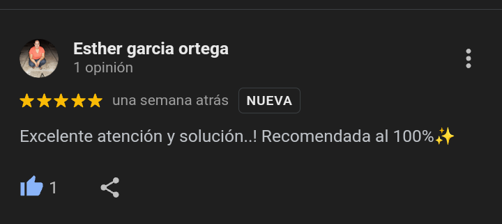 Excelente atención y solución..! Recomendada al 100%
